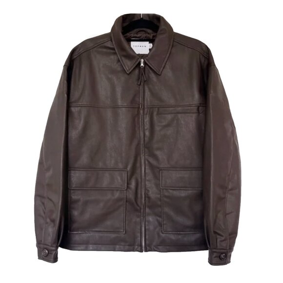 Topman mens brown faux leather oversized 90s jacket